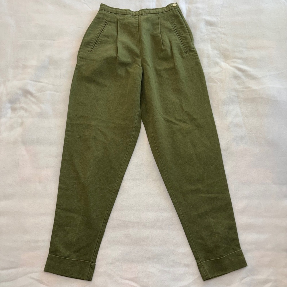90s Gap Olive Green Linen Cotton Pleated Tapered High Waist Pants Size 1 vintage